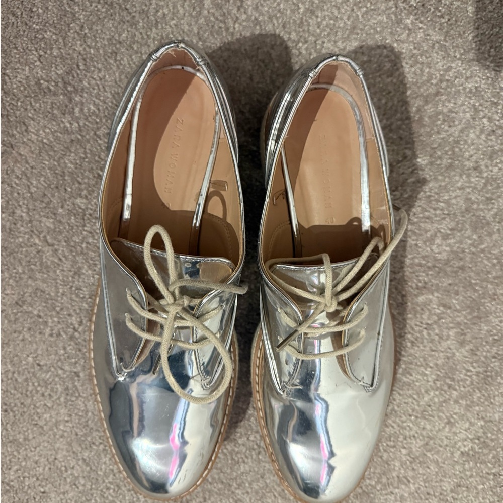Zara Metallic Silver Women's Loafers
